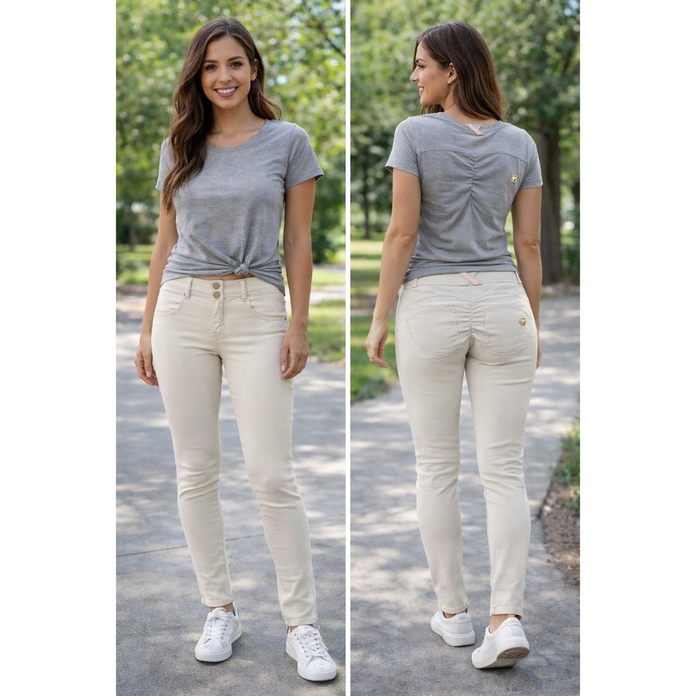 Freddy WR.UP Beige Low Rise Skinny Shaping Pants Stretch Cotton Trousers
